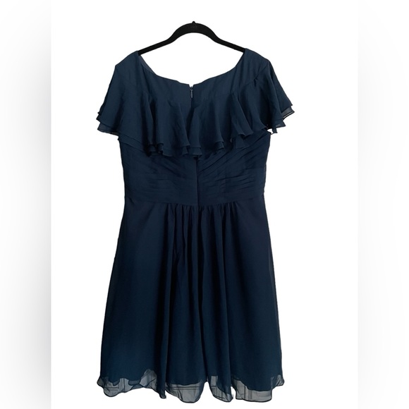 AZAZIE HADLEY A-Line Pleated Chiffon Knee-Length Dress Dark Navy custom size - Picture 6 of 15